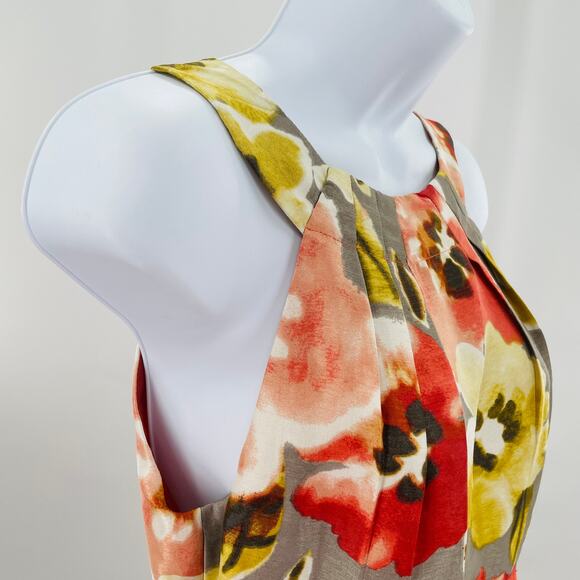 Perceptions New York Coral Gray Floral Sleeveless Ribbon Belt A-Line Dress 8 - Picture 5 of 10